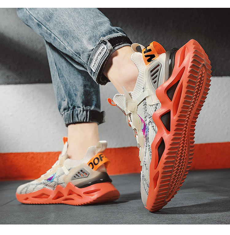 Blade Men's Breathable Running Sneakers - New Hot Trend White Athleisure Style Tie Up Shoes -