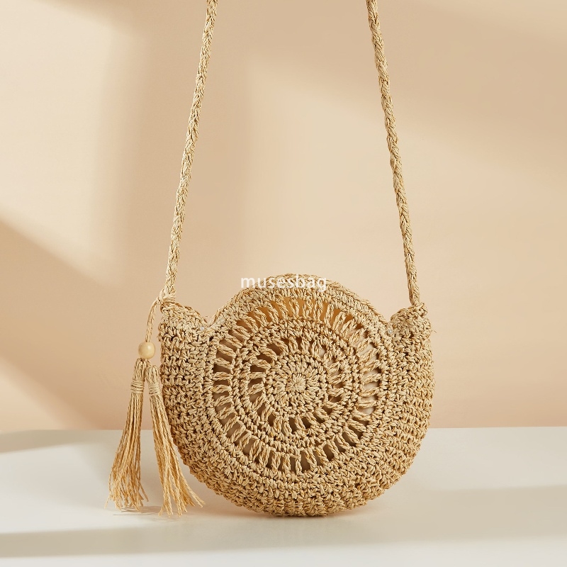High quality women's designer multifunctional woven artistic forest style grass woven hollow handmade bag with long shoulder strap diagonal cross