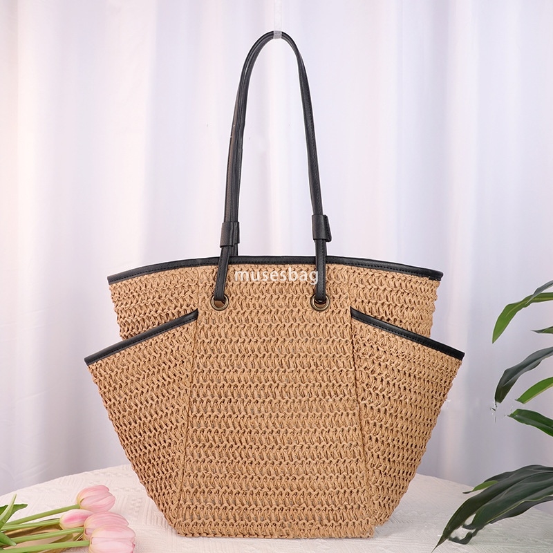 High quality women's designer Instagram versatile and fashionable large capacity grass woven bag single shoulder paper rope woven bag casual phoe