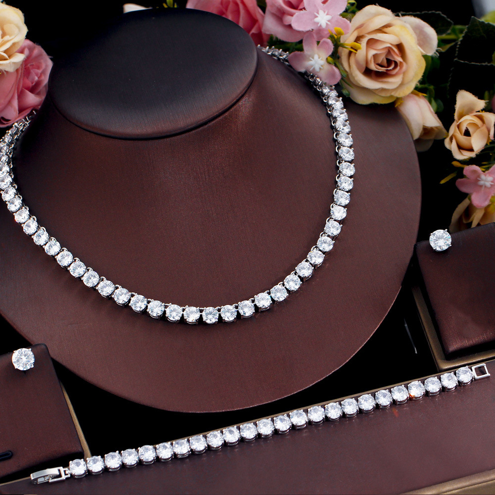 2024 Top Sell Wedding Jewelry Sets Luxury Jewelry 18K White Gold Fill Round Cut White 5A Cubic Zircon CZ Diamond Stud Earring Tennis Bracelet Women Ne
