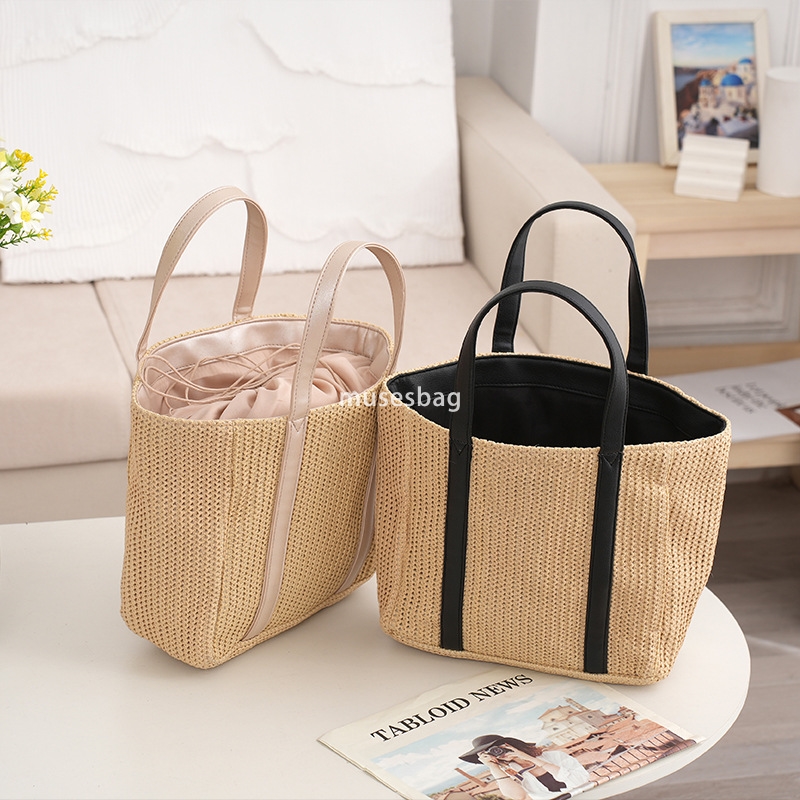 Creative Women's Designer Fashion Classic Bag Cross border Large Capacity Grass Woven Bag Travel Picnic Basket Beach Bag Minimalist Handheld Bask
