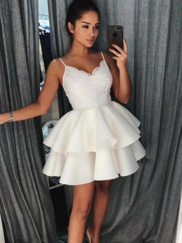 Ivory Short Cocktail Dresses Spaghetti Straps A Line Layers Lace Homecoming Graduation Party Dress For Teens Girls Wear Plus Size BC18952