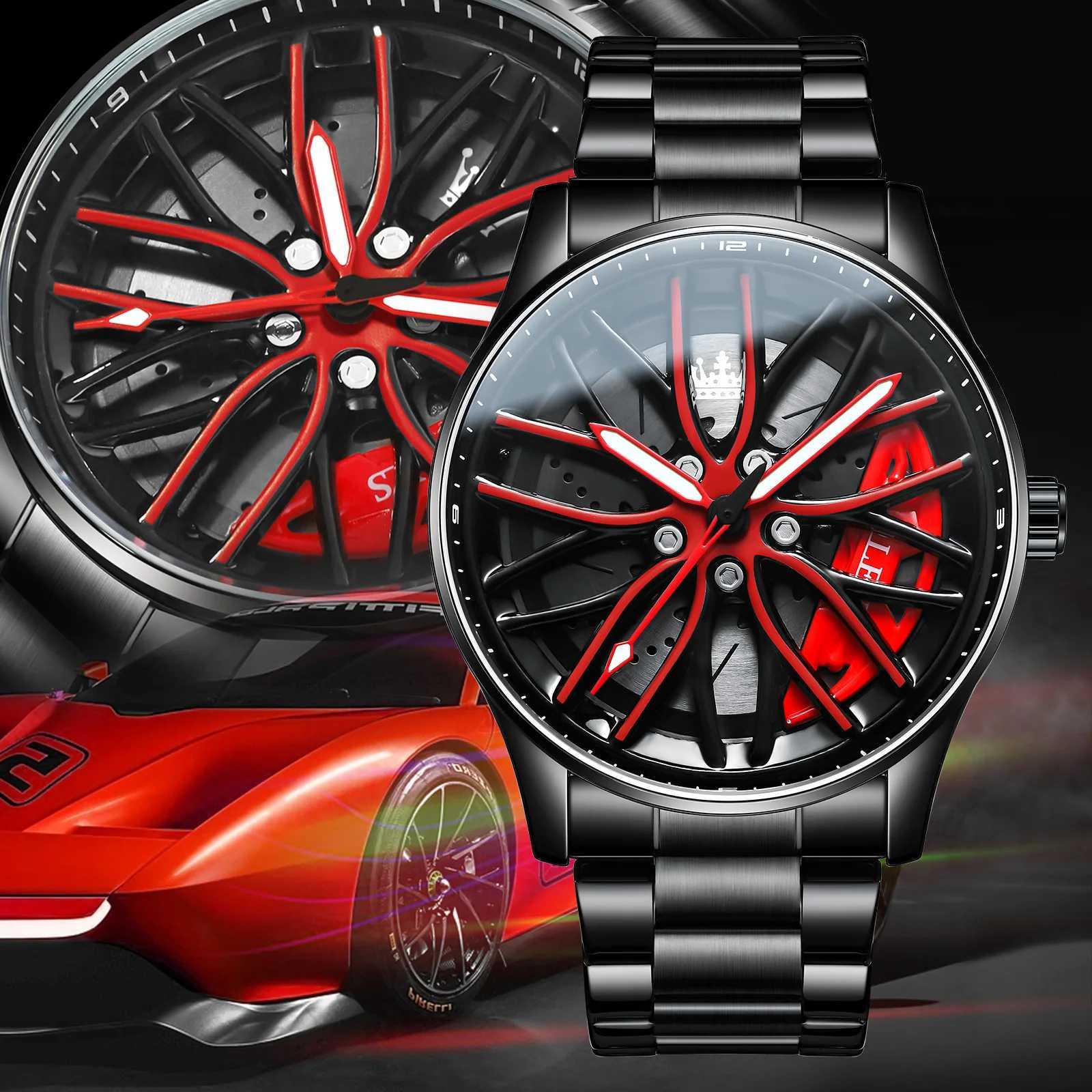 Wristwatches OLEVS Wheel Mens Luxury Waterproof Rotary Sport Car Rim Man High Quality Fashion Best Selling Quartz Mens es Q240620