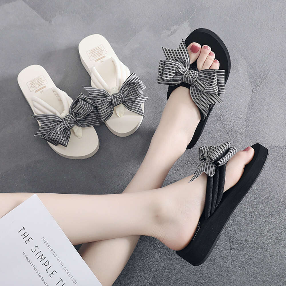 Bow High Heeled Shaped Herringbone Drag Style Sponge Cake Thick Sole Anti Slip Sandals Vacation Slippers For Women Ddmysaturn