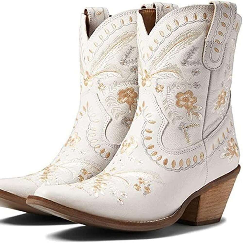 High Large Thick Heel Embroidered Sleeve Short Women S Leather Boots X Ddmysaturn