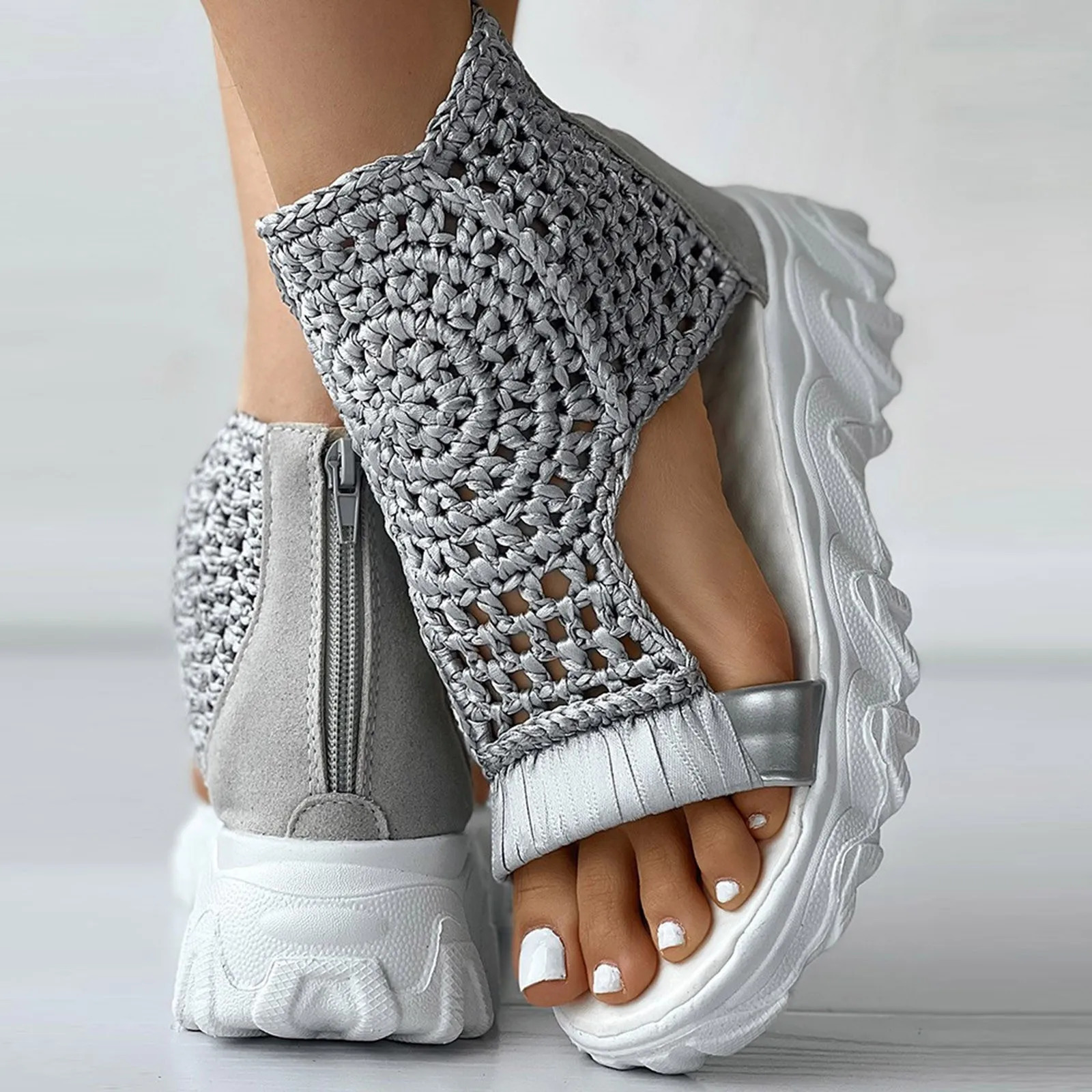 Ladies Shoes Comfort Platform Chunky Heel Fish Mouth Sandals Fashion Casual Comfortable Soft Stitching Outdoor Beach Sandals 240619