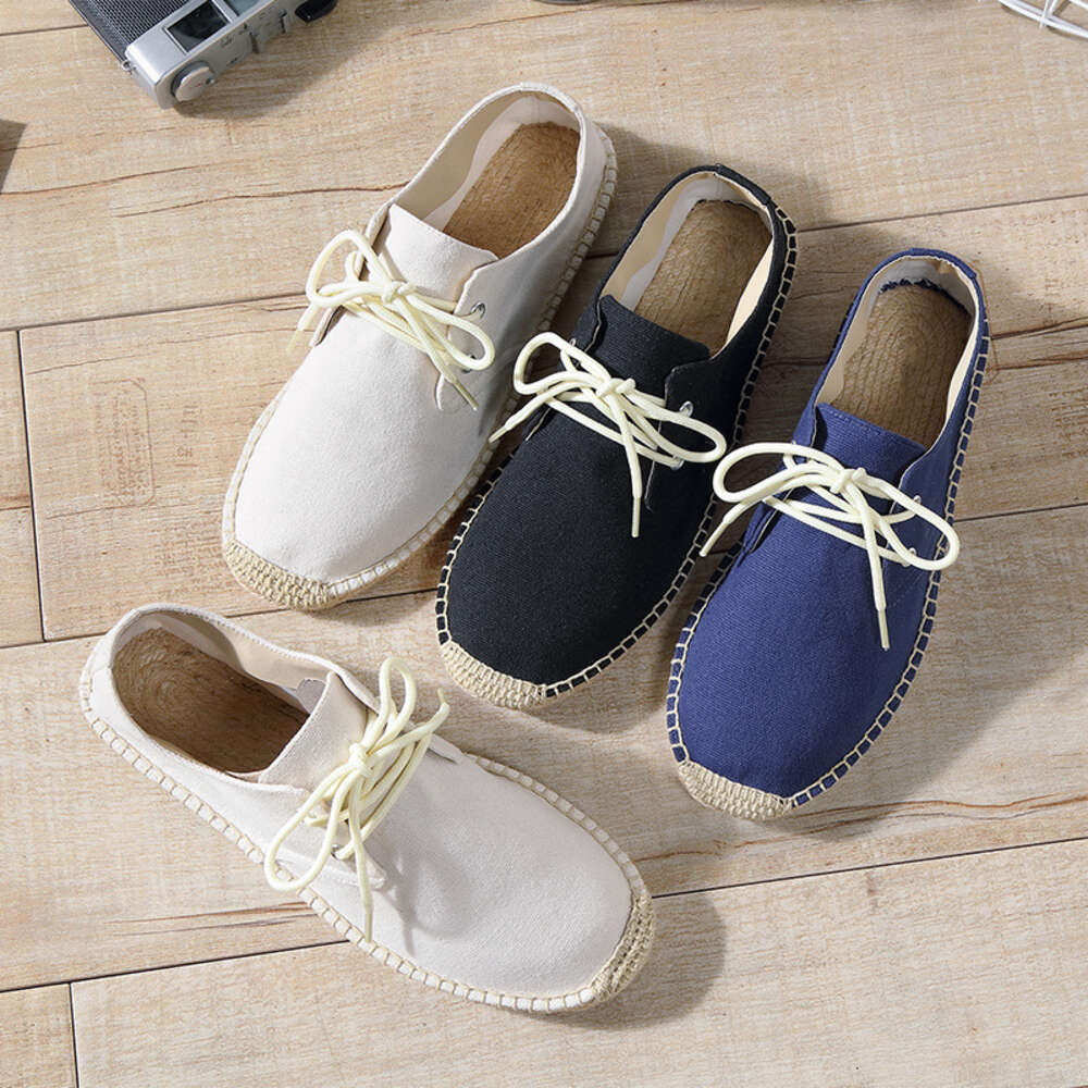 Autumn Spring And New Linen Canvas Men S Hemp Rope Lace Up Flat Bottom Grass Weaving Fisherman One Step Lazy Single Shoes Women Ddmysaturn