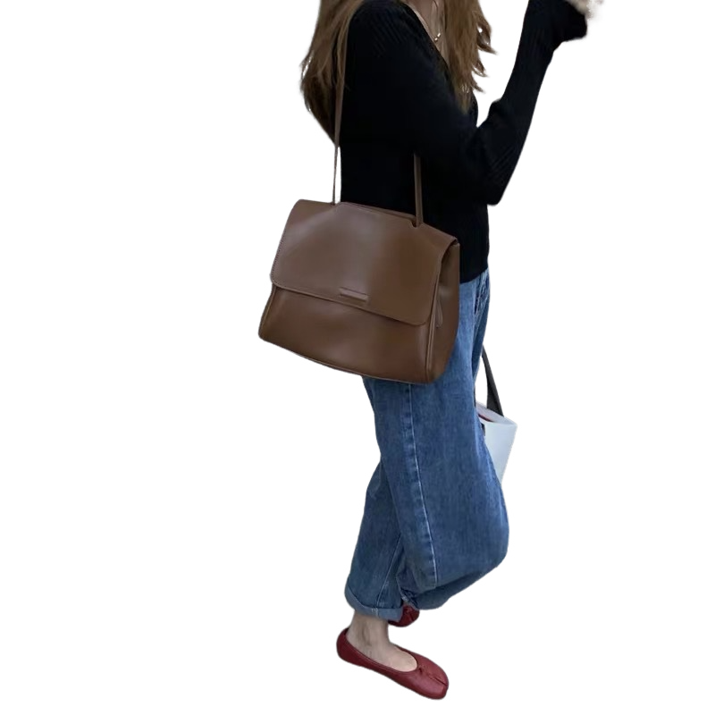 Rich Deep Brown Korean Instagram New Autumn/Winter Flip Bag Style Commuting PU Bag Women's One Shoulder Crossbody Bag Trendy