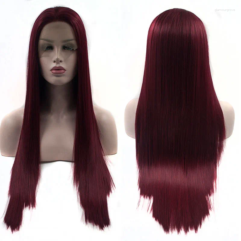 Bombshell Dark Wine Red Synthetic Hair 13 3 Lace Front Straight Heat Resistant Fiber Natural Haire For Women