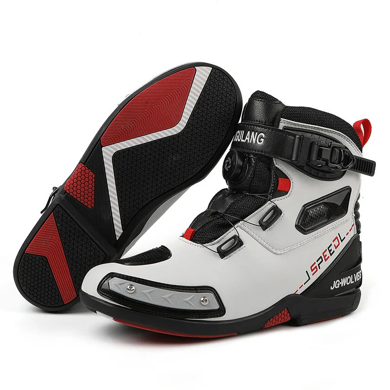 JG-wolf Men Leather Motocross Boots Durable Rubber Outsole Riding Shoes Adventure Motorcycle Equipment 240620