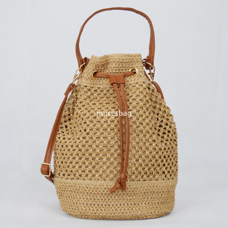 Fashionable Women's High Quality Simple Casual Large Capacity Baby Mom Buying Vegetables Practical Handheld Cute Woven Backpack Woven Bag Handmad