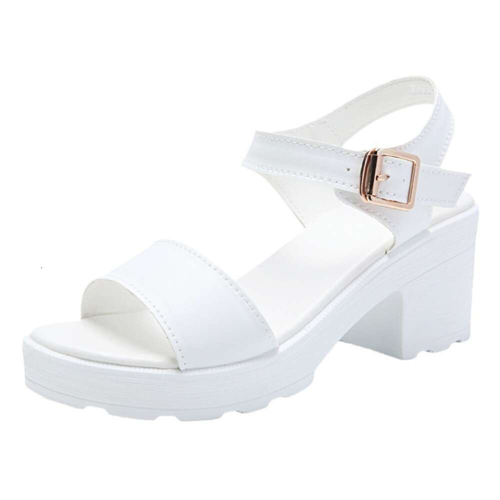 Heeled Thick High Heels Waterproof Platform Fashion A Straight Line Strap Exposed Toe Leather Sandals For Women With Beach Shoes Ddmysaturn