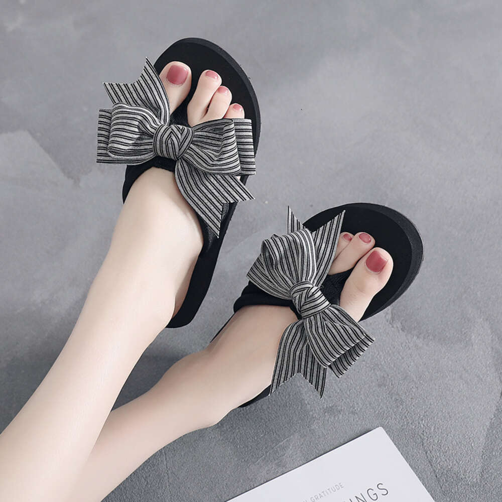 Bow High Heeled Shaped Herringbone Drag Style Sponge Cake Thick Sole Anti Slip Sandals Vacation Slippers For Women Ddmysaturn