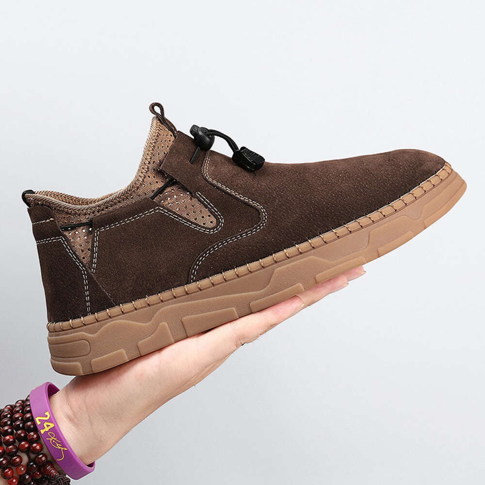 Handsewn fashionable Korean casual shoes for men's large-sized leather shoes, low cut anti slip loafers