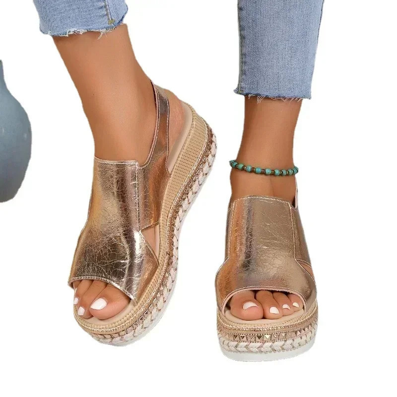 Selling Womens Shoes Fashionable Fish Mouth Sandals Buckle Casual Sandals Solid Color Wedge Shoes Versatile Thick Soles 240619