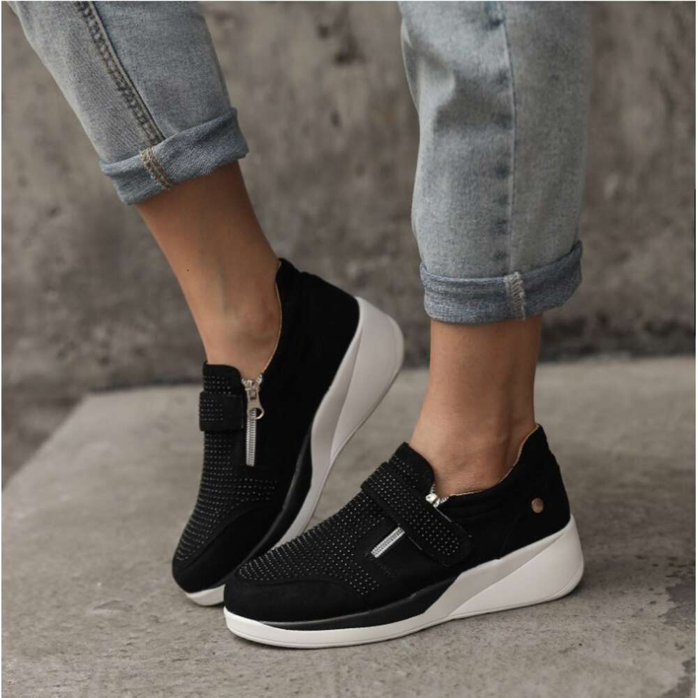 Autumn New Large Round Headed Diamond Velcro Single Fashion Slope Heel Casual Women S Shoes Ddmysaturn