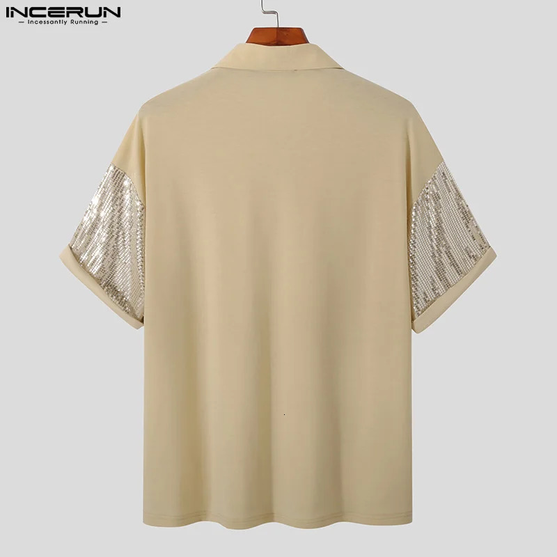 INCERUN Casual Mens Lapel Sequin Blouse Stylish Well Fitting Party Short Sleeve Button Shirts S-5XL INCERUN Tops 240615