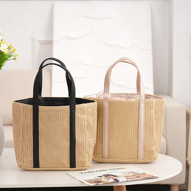 Creative Women's Designer Fashion Classic Bag Cross border Large Capacity Grass Woven Bag Travel Picnic Basket Beach Bag Minimalist Handheld Bask