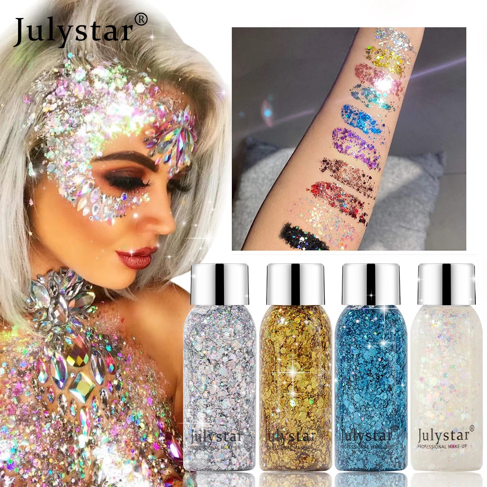 Julystar glitter eye shadow liquid face body sequin gel liquid eye shadow stage makeup 10 colors 240709