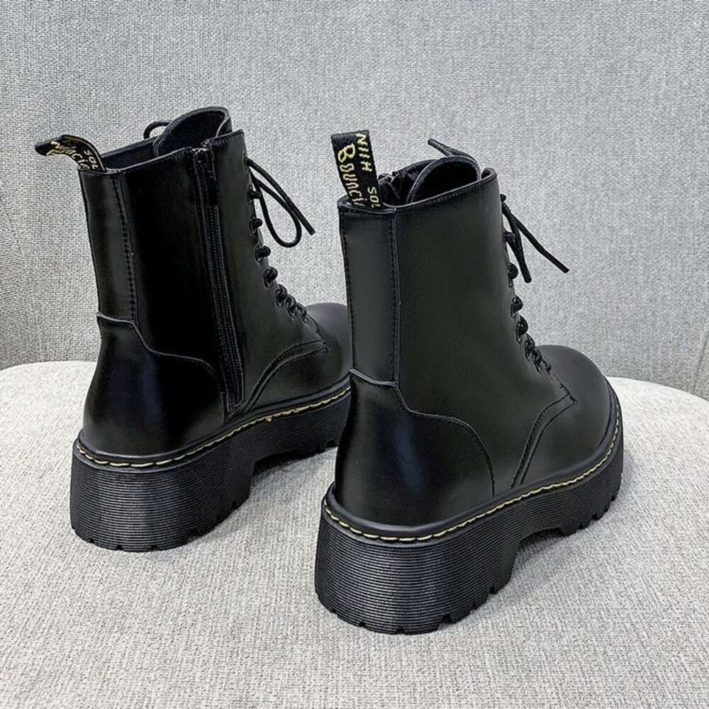 Soled Hole Thick Martin For Women With British Style Side Zipper Sponge Sole Trend High Top Lace Up Short Boots Ddmysaturn