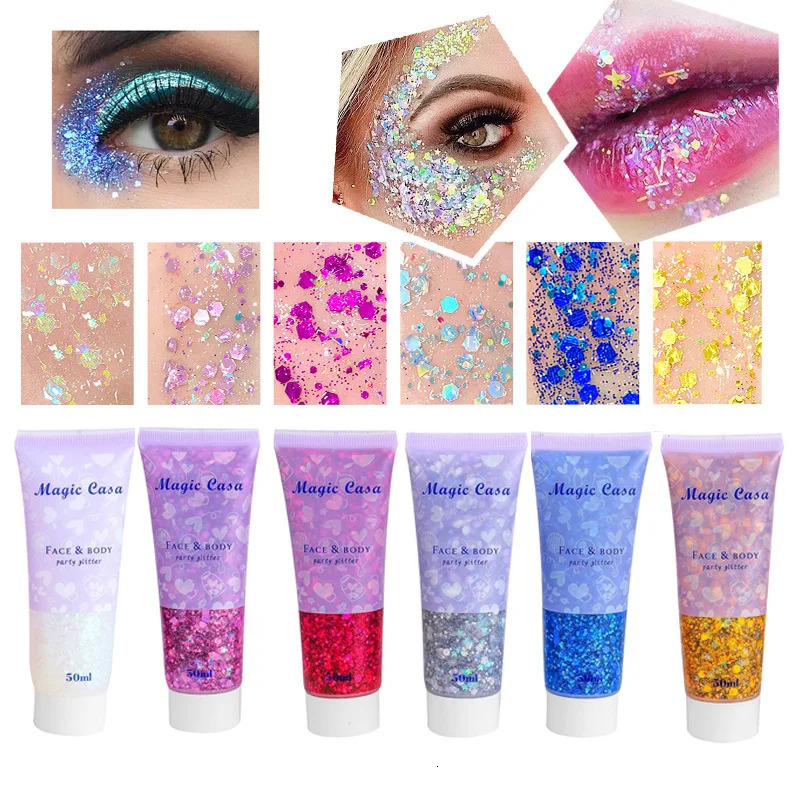 Body Glitter Gel Long Lasting Waterproof Eyeshadow Stage Party Glitter Eyeshadow Hair Face Body Glitter Cream Diamond Makeup 240620