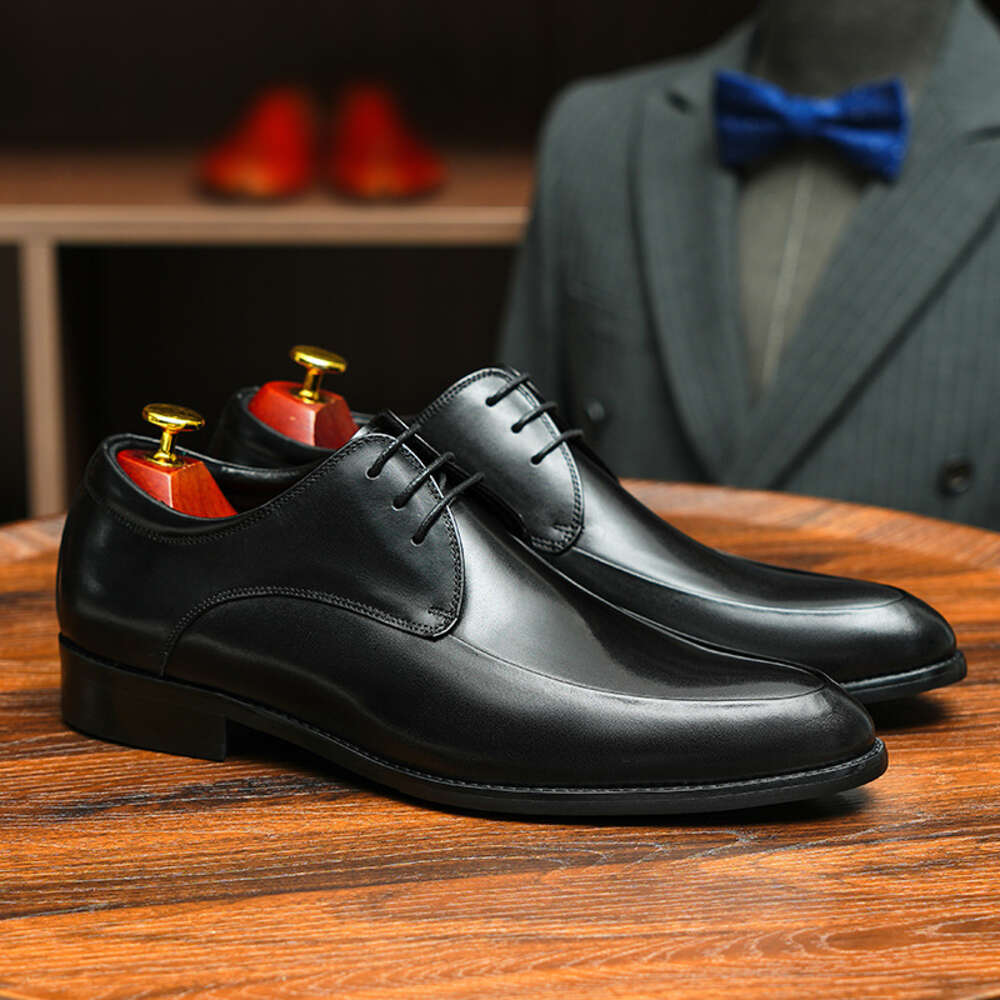 Layer Cowhide Top British Style Men S Business Dress Versatile Wedding Genuine Leather Fashion Commuting Derby Shoes Ddmysaturn