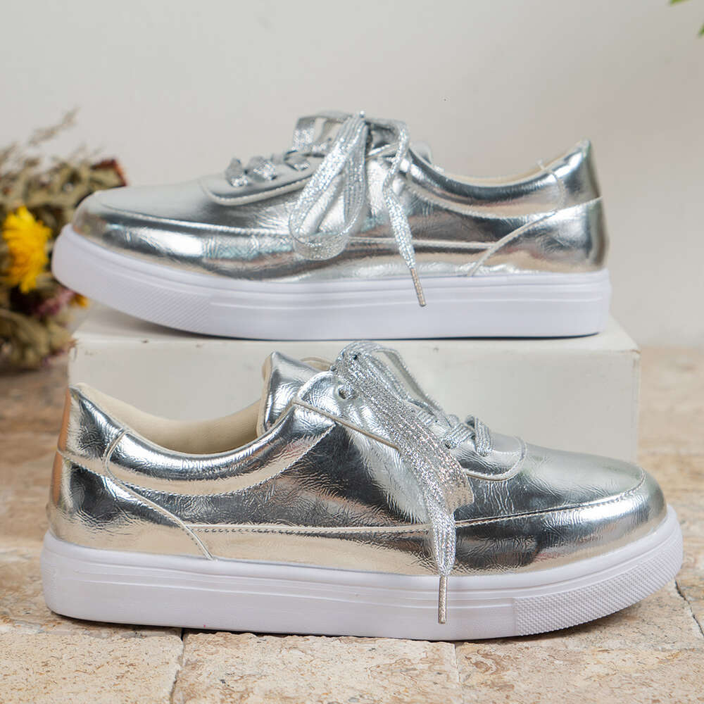 Ddmytiger 2024 Autumn new casual single shoes, glossy sneakers, outdoor flat bottom lace-up, lightweight thick-soled women's shoes