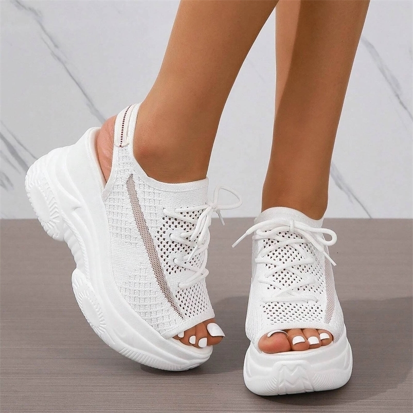 Sandals Woman Summer Hollow Out Sport Shoes Fabric Lace Up Front Sandals Outside Streetwear Indoor Outdoor Female Shoes 240619