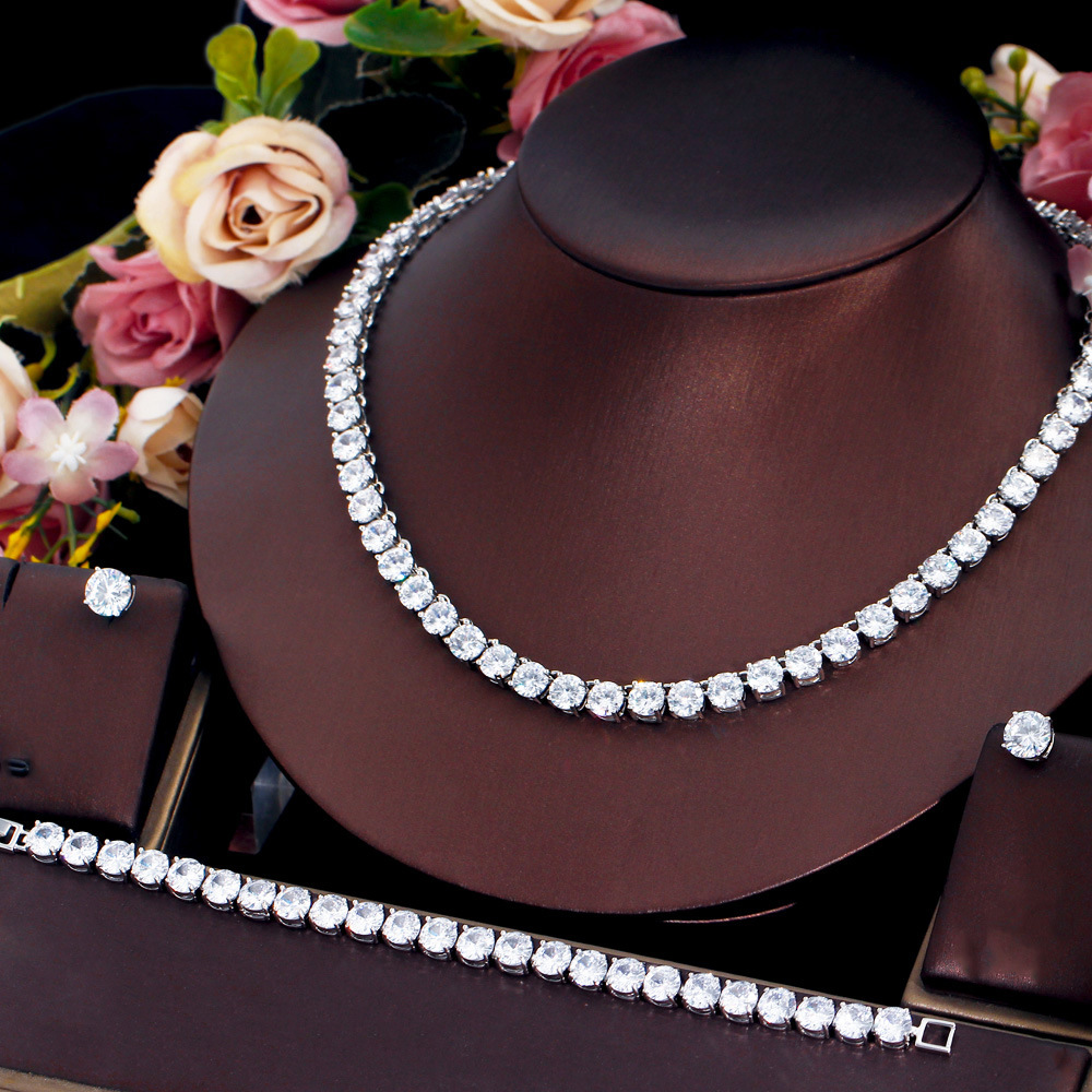 2024 Top Sell Wedding Jewelry Sets Luxury Jewelry 18K White Gold Fill Round Cut White 5A Cubic Zircon CZ Diamond Stud Earring Tennis Bracelet Women Ne