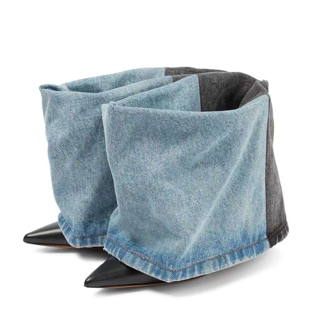 New Autumn Winter Women S Denim Colored Pointed High Heel Short Sexy Trouser Sleeve Naked Boots Trend Ddmysaturn