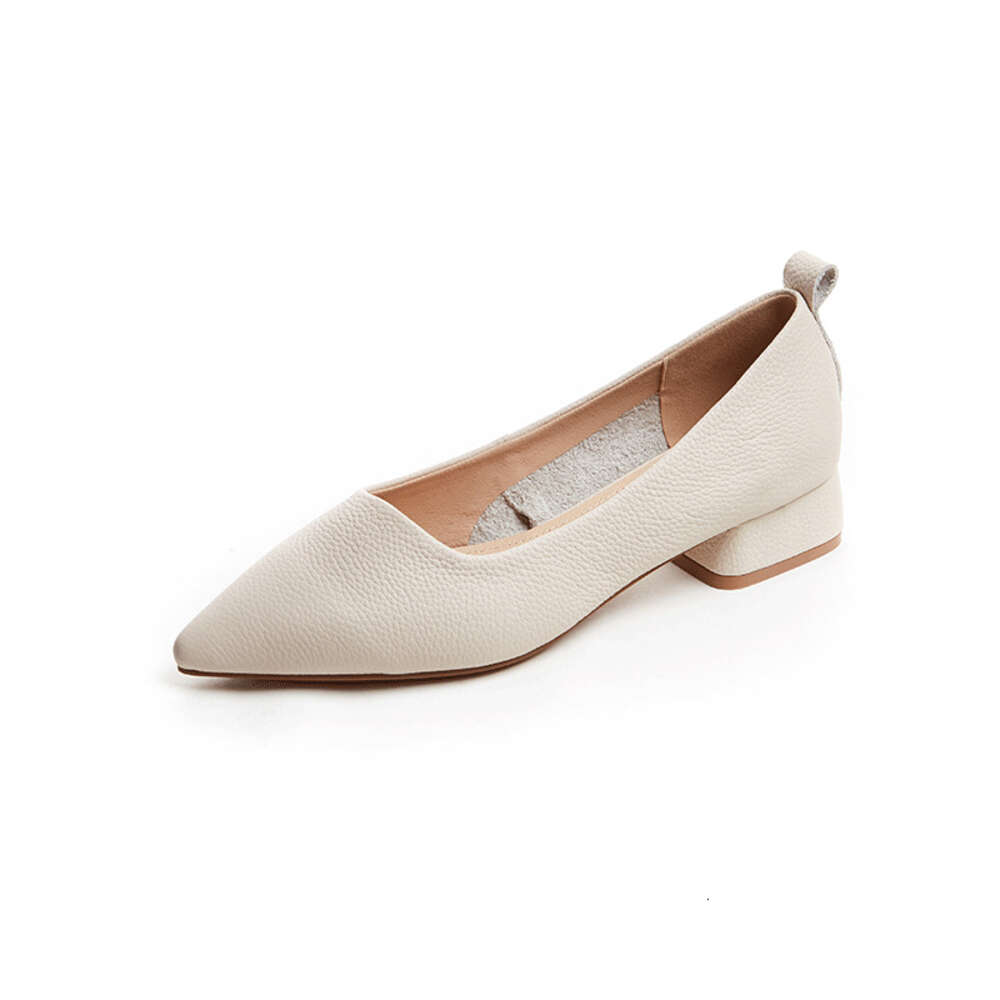 Layer Cowhide Top Shallow Mouth Single Shoe For Women S Autumn New Casual Pointed Fashion One Foot Thick Heel Small Leather Shoes Ddmysaturn