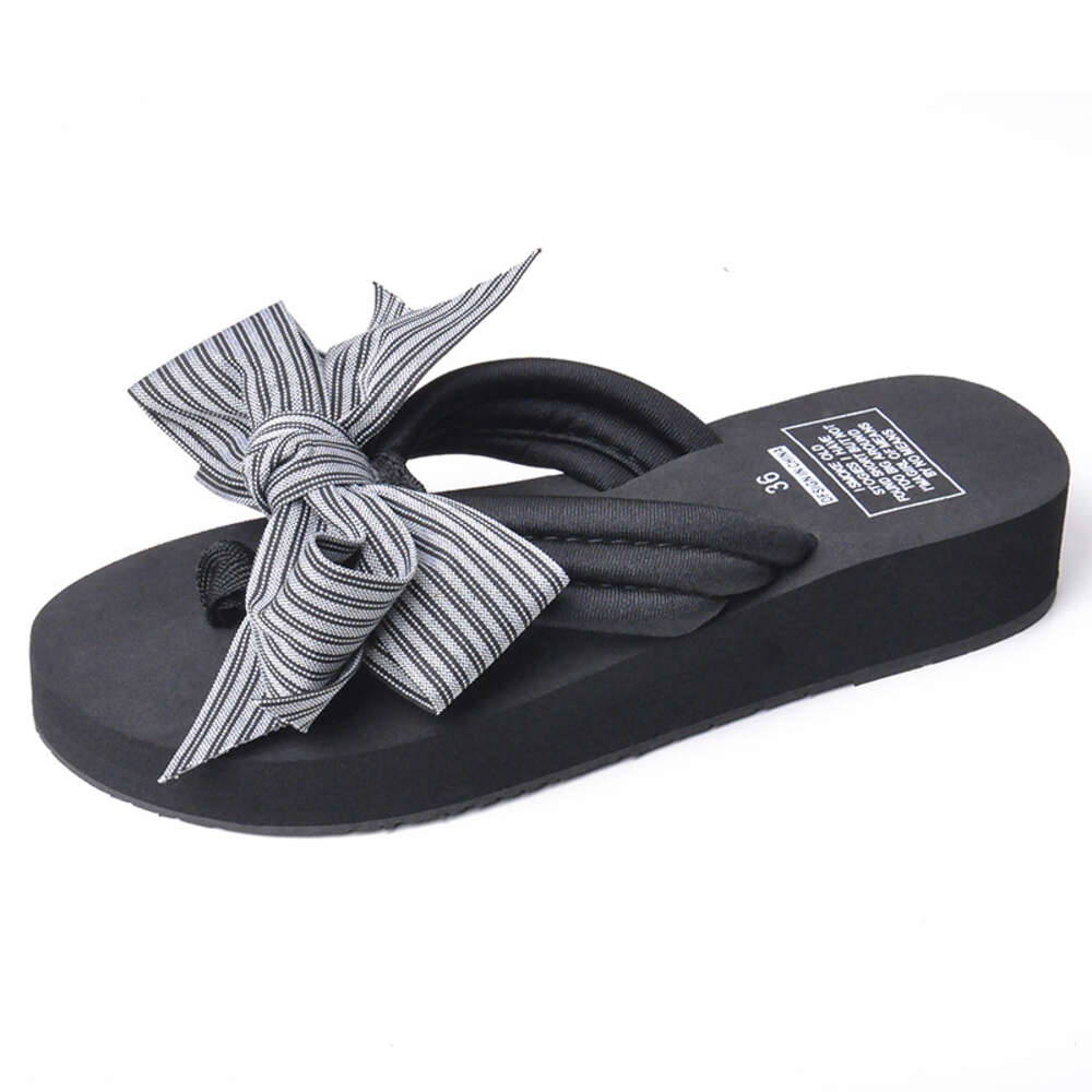 Bow High Heeled Shaped Herringbone Drag Style Sponge Cake Thick Sole Anti Slip Sandals Vacation Slippers For Women Ddmysaturn