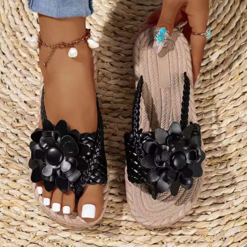 S Shoes Women New Summer Floral Soft Sole Large Size Women Beach Sandals One Line Outdoor Slipper Ddmysaturn