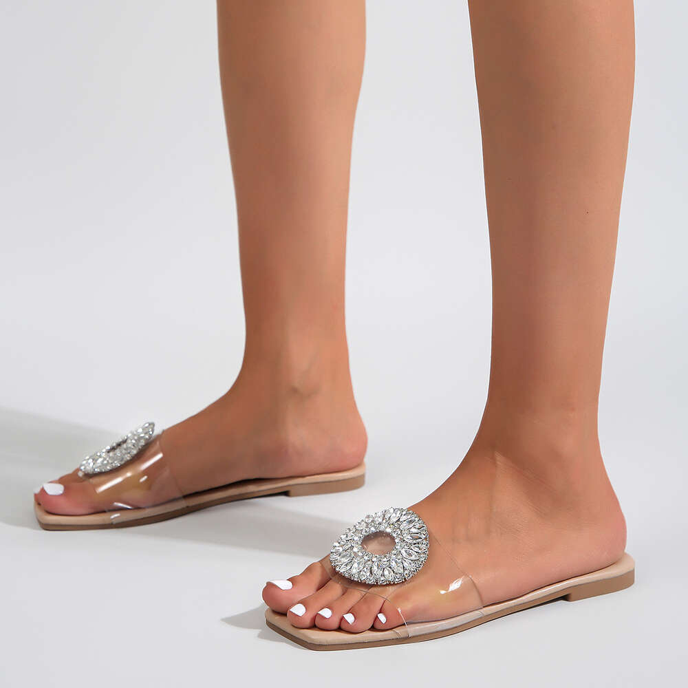 Buckle Summer Diamond Transparent One Sided Fashionable Beach Resort Flat Bottomed Oversized Women S Sandals And Slippers Ddmysaturn