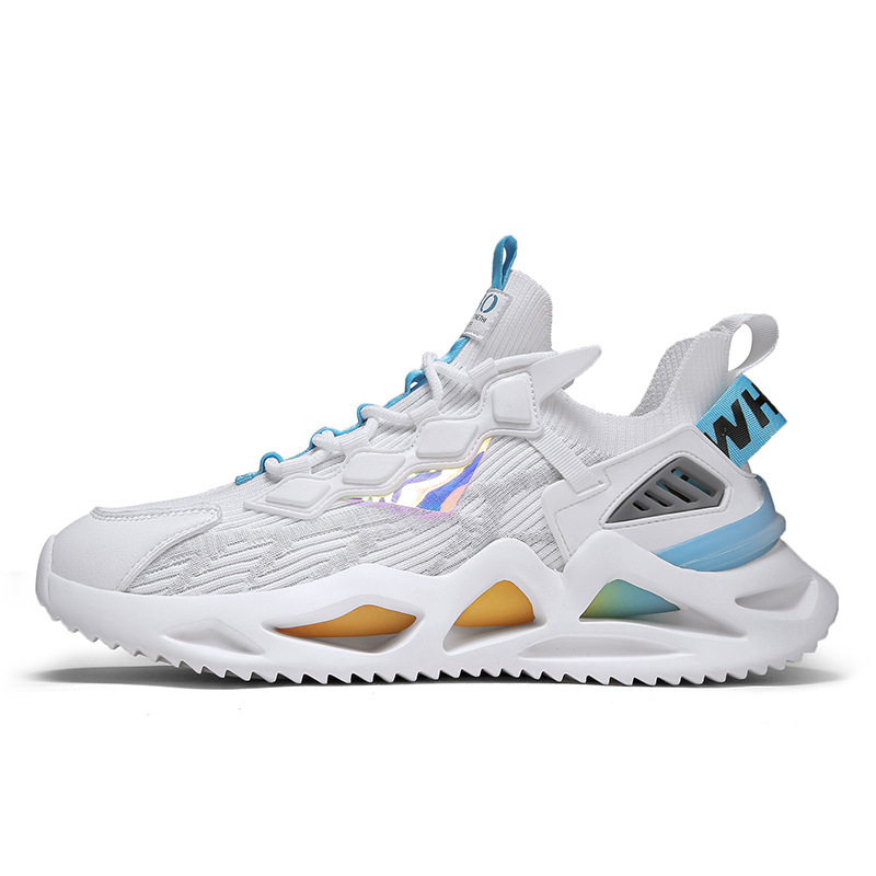 Blade Men's Breathable Running Sneakers - New Hot Trend White Athleisure Style Tie Up Shoes -