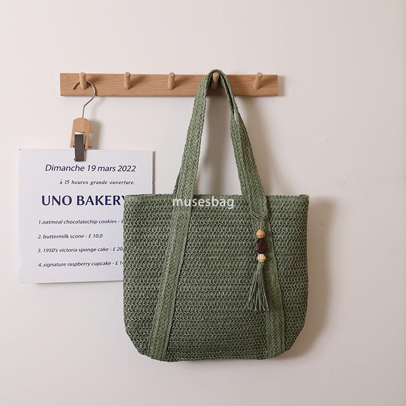 High quality women's designer woven solid color versatile large capacity practical lightweight one shoulder grass woven bag vacation beach bag ve