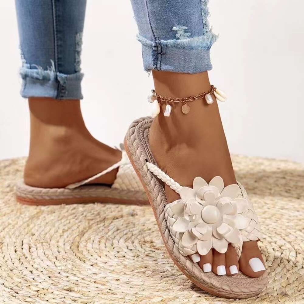 S Shoes Women New Summer Floral Soft Sole Large Size Women Beach Sandals One Line Outdoor Slipper Ddmysaturn