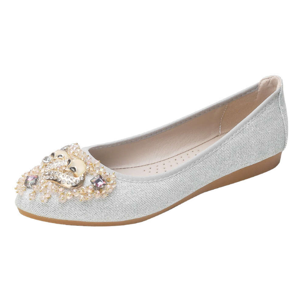 New Pointed Ladle Soft Sole Bean Shoes Fashion Versatile Fairy Water Diamond Single Shoe Girl Ddmysaturn