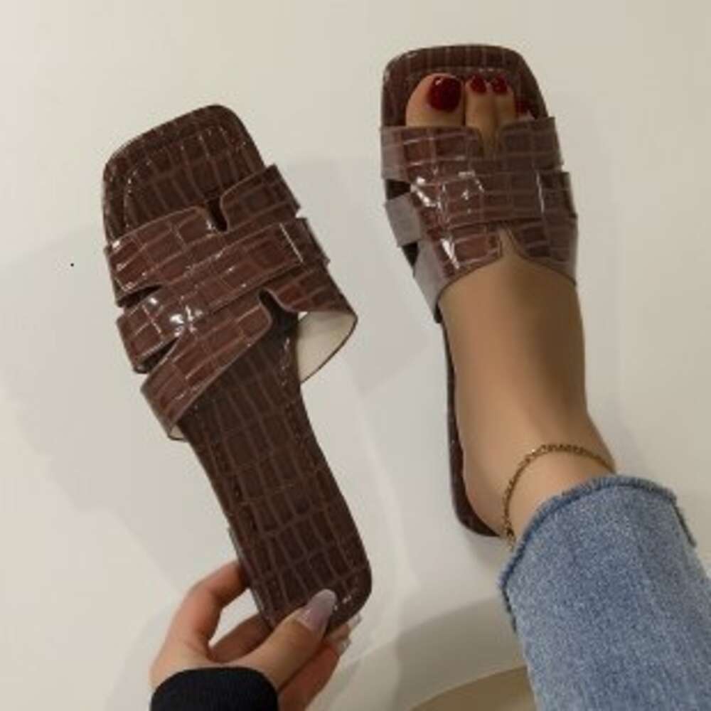 Solid Large Size Color Flat Women S Slippers Summer New Classic Stone Pattern One Foot Pedal Ddmysaturn