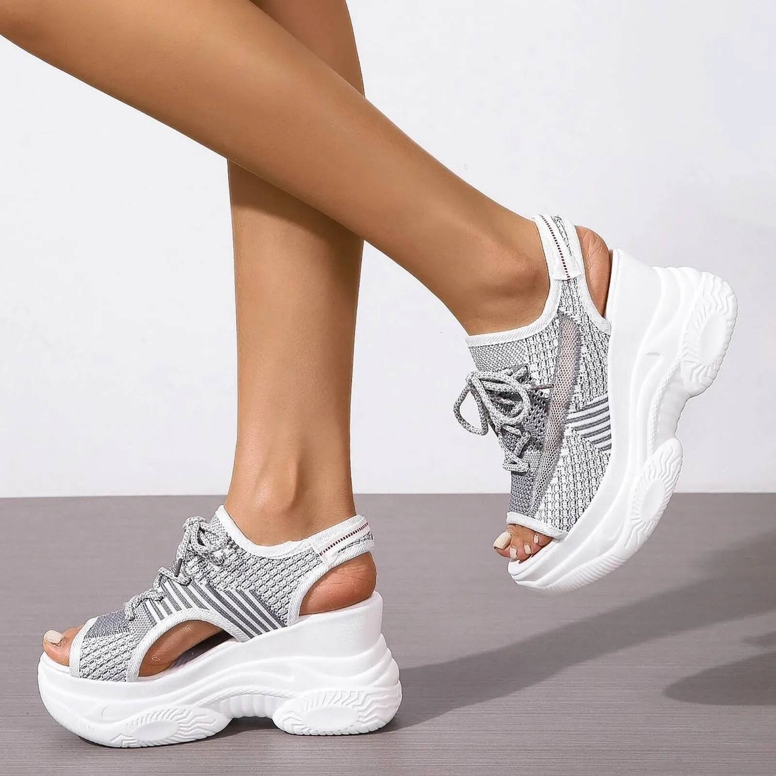 Sandals Woman Summer Hollow Out Sport Shoes Fabric Lace Up Front Sandals Outside Streetwear Indoor Outdoor Female Shoes 240619