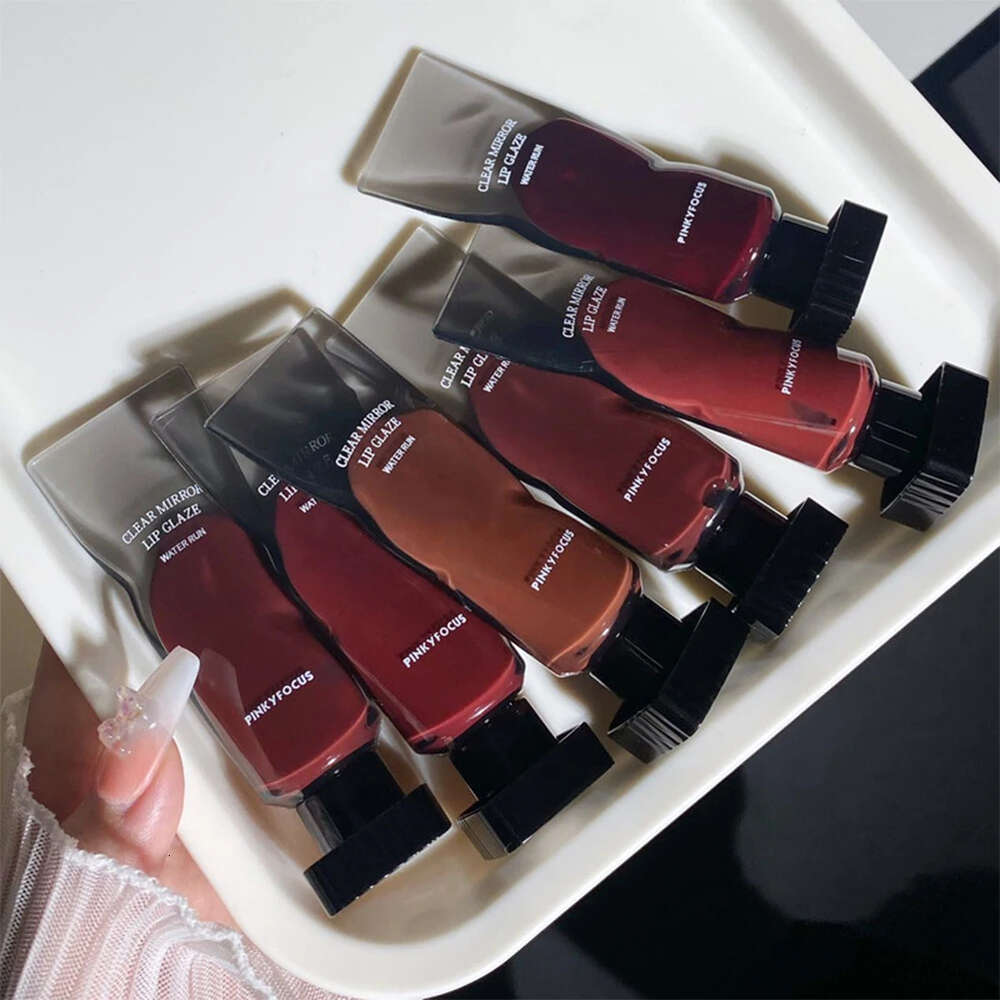 Black Mirror Water Gloss Glaze Transparent Glass Lip Oil Waterproof Liquid Lipstick Nude Brown Clear Tint Makeup F620-5