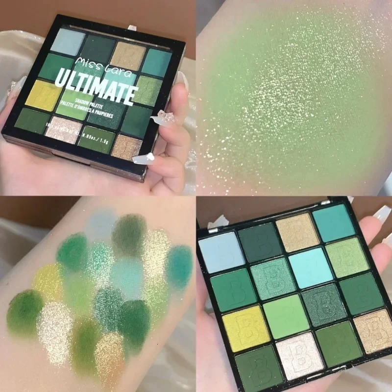 16 Colors Eyeshadow Palette Matte Glitter Pearlescent Powder Delicate Easy To Clear Shimmer Eye Shadow Green Spirit Make Up 240620