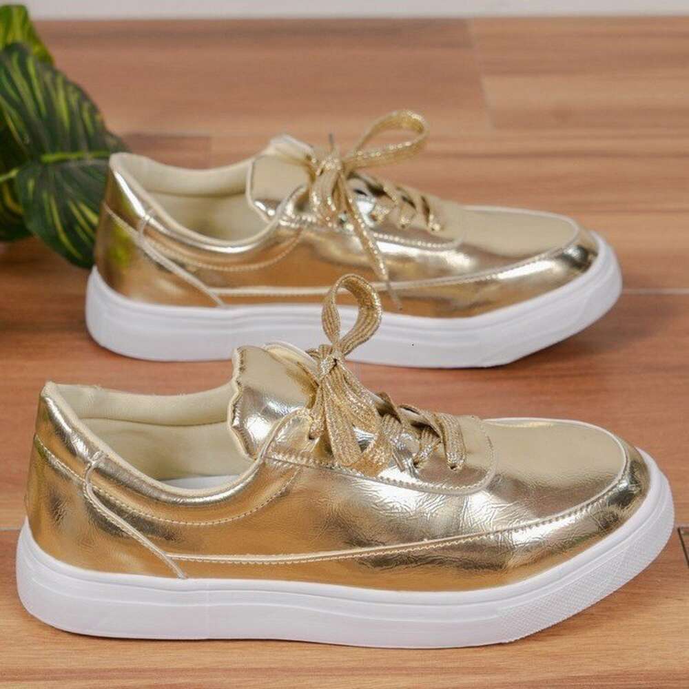 Ddmytiger 2024 Autumn new casual single shoes, glossy sneakers, outdoor flat bottom lace-up, lightweight thick-soled women's shoes