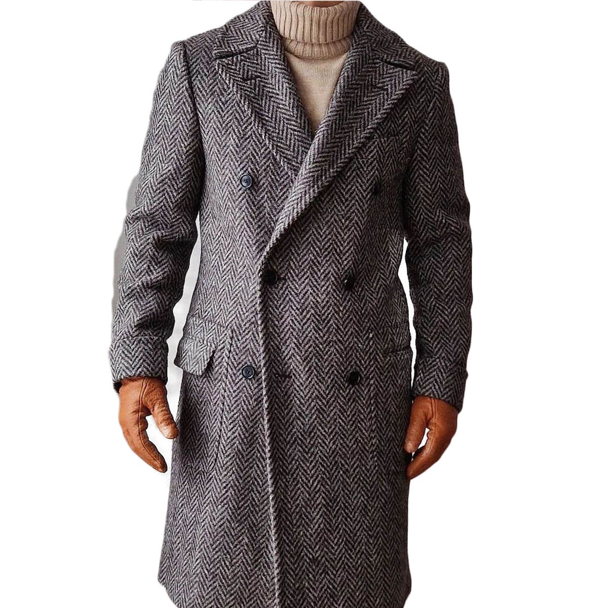 Vintage Mens Long Coat Formal Suits Notched Lapel Business Birthday Double Breasted Warm Tailored Fit Prom Party Tuxedos Blazer Only One Jacket