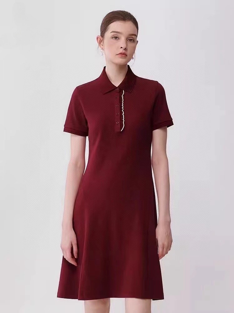 Designer Summer Slim Fit POLO Dress With Cotton Temperament Wood Ear Trim Casual Womens Popular Short Sleeved White And Black Mid-Length Dress.