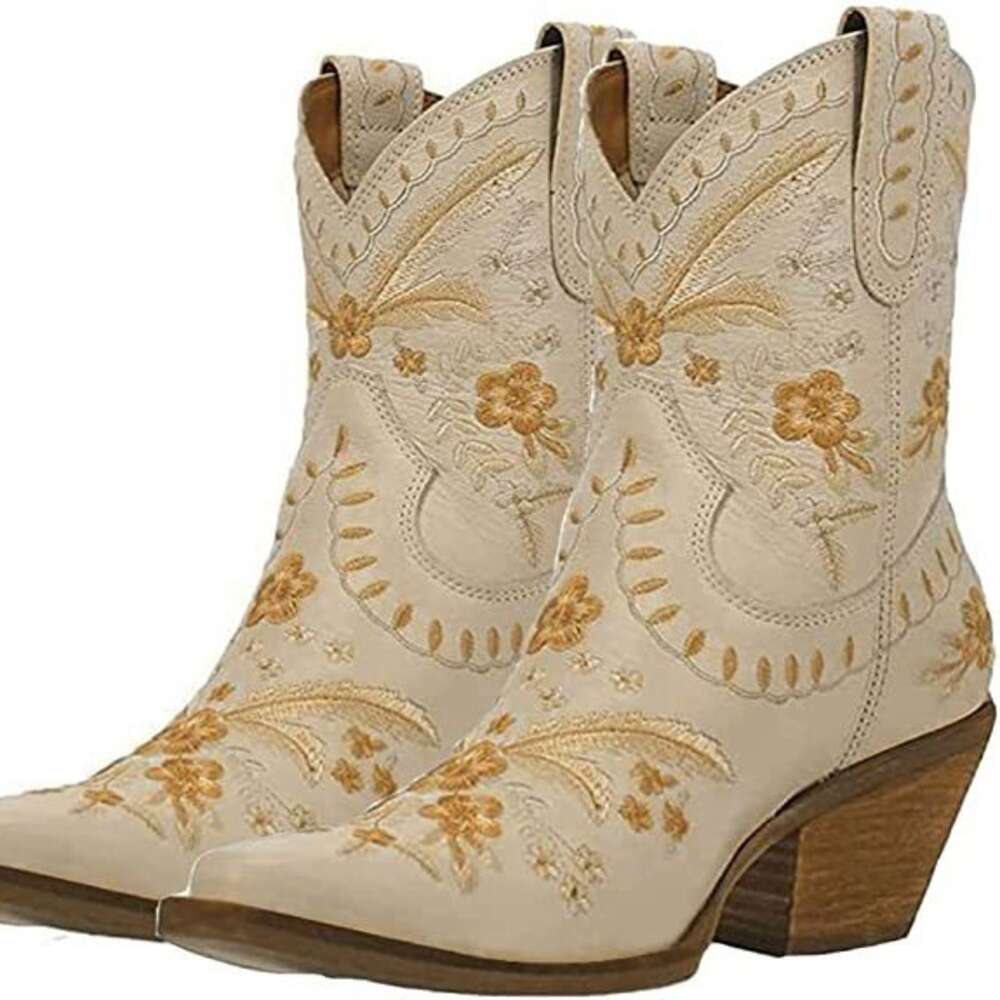High Large Thick Heel Embroidered Sleeve Short Women S Leather Boots X Ddmysaturn