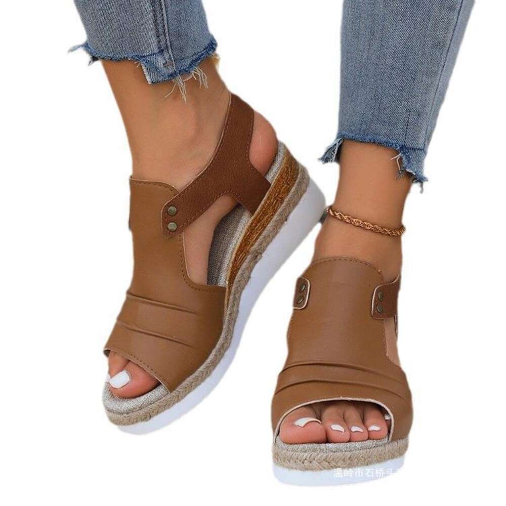 Slope Summer New Grass Knitted Sandals Waterproof Platform Thick Sole High Heel Shoes With One Line Buckle Ddmysaturn