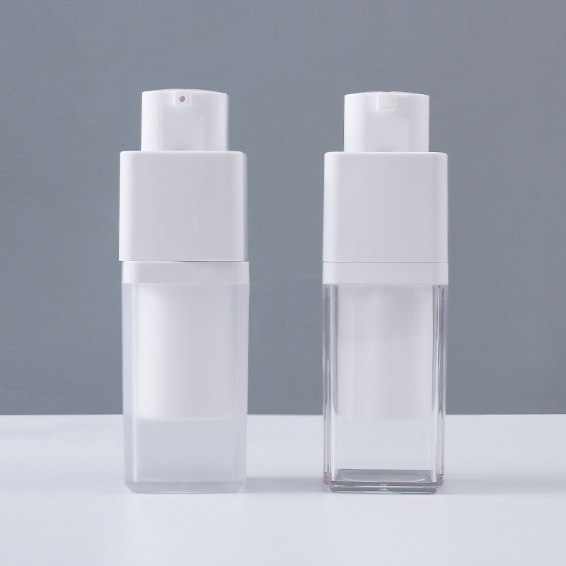 Square Airless Pump Bottle Set - Refillable Cosmetic Rotating Bottles in 15ml and 30ml Sizes