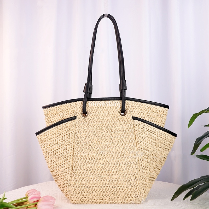 High quality women's designer Instagram versatile and fashionable large capacity grass woven bag single shoulder paper rope woven bag casual phoe