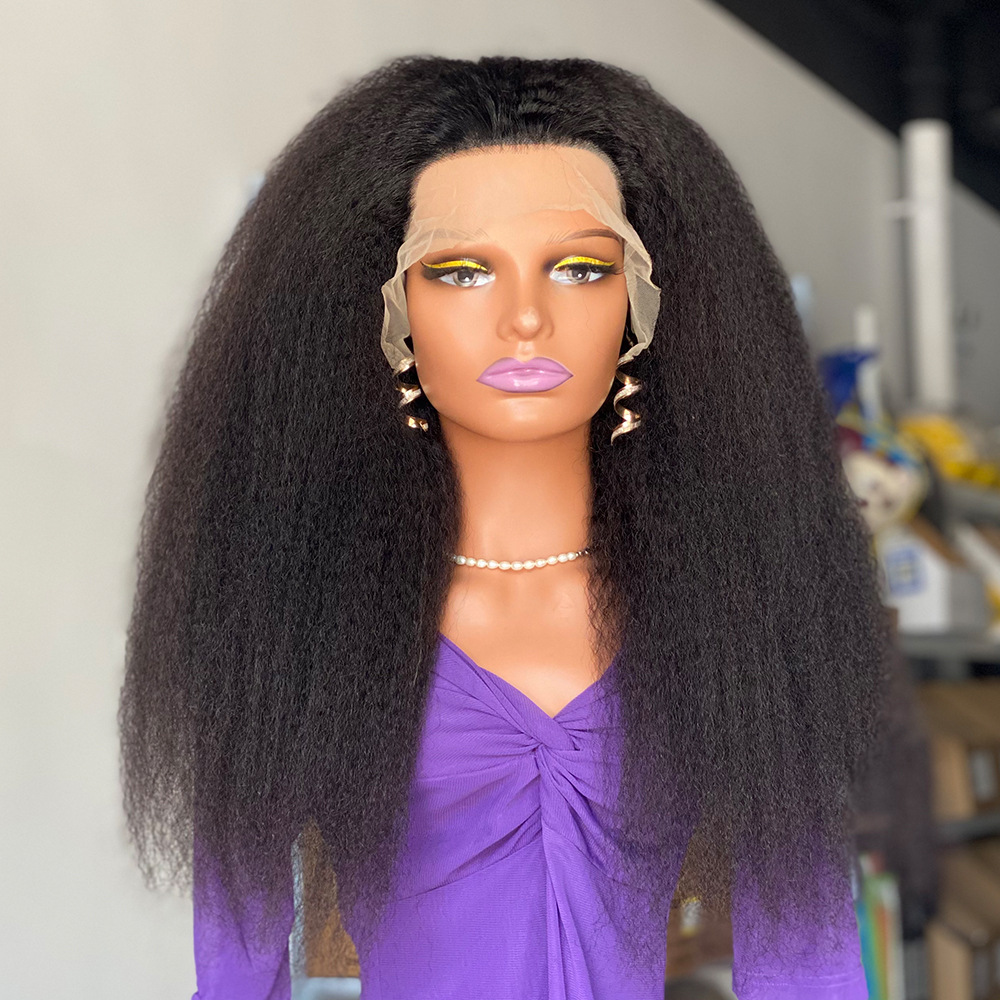 Promotion Full Lace Human Hair Wig Brazilian Hair 22 inch 180% Kinky Straight Glueless Wig Human Hair Ready To Wear And Go Pre Plucked For Women